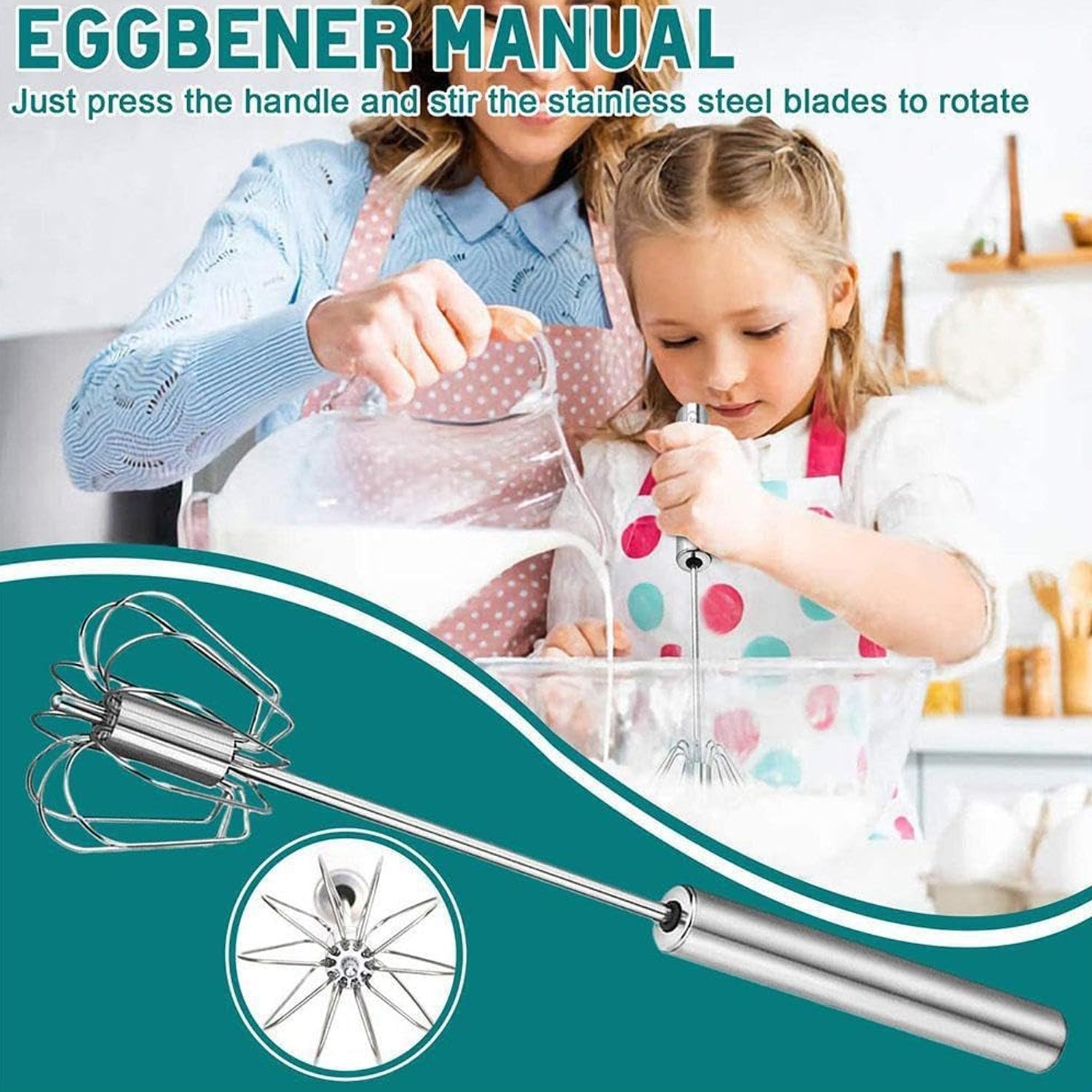 Big Stainless Steel Egg Whisk, Hand Push Rotary Whisk Blender (1 Pc / 35 Cm) Big Stainless Steel Egg Whisk, Hand Push Rotary Whisk Blender (1 Pc / 35 Cm)